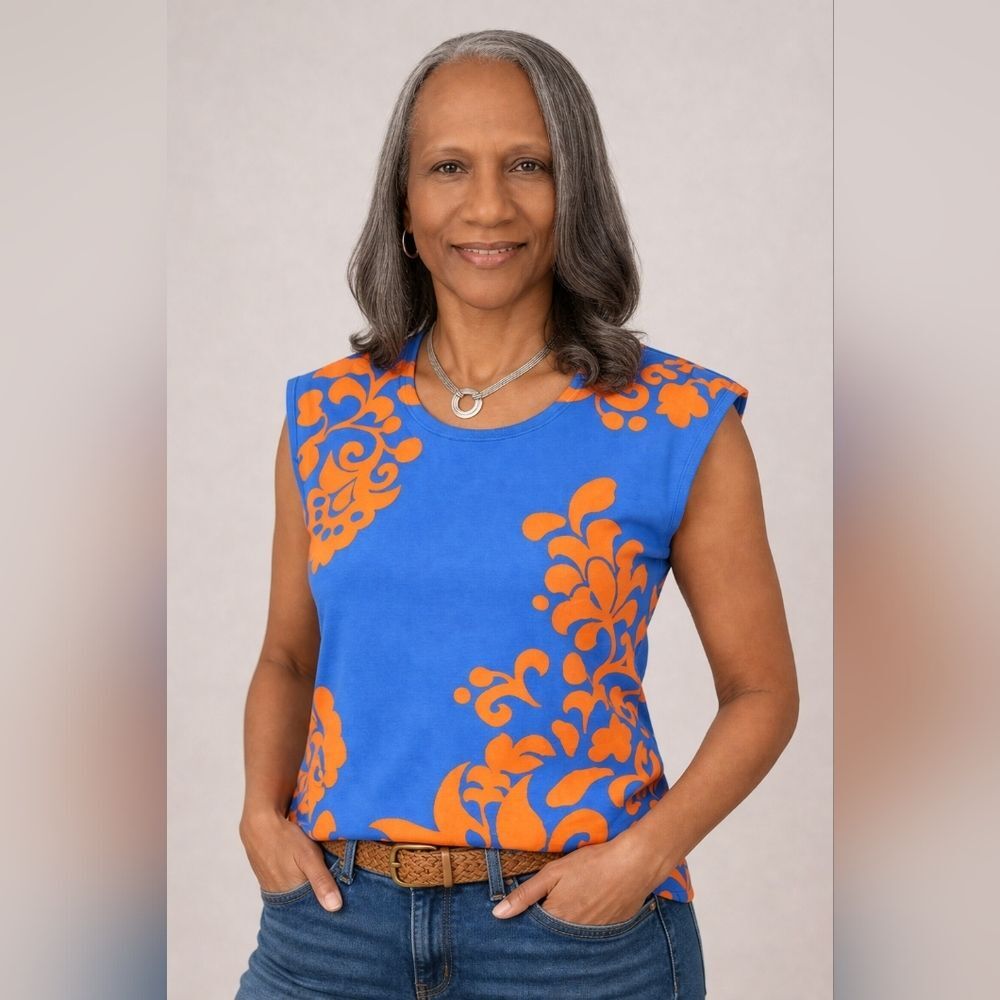 Blue & Orange Floral Sleeveless Women's Top - NWOT